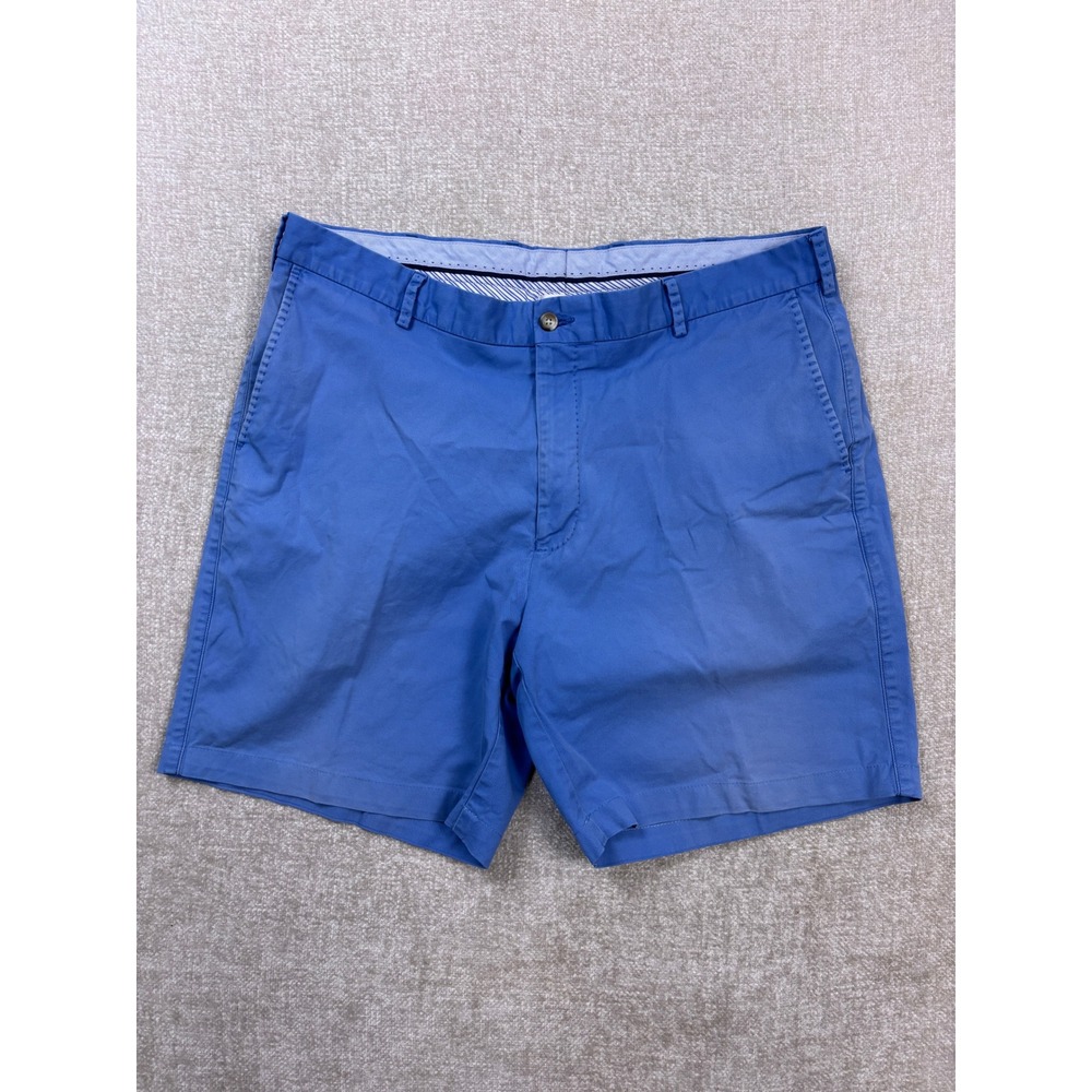 Peter Millar Mens Blue Pima Cotton Stretch Chino Shorts Size 38 Flat Front